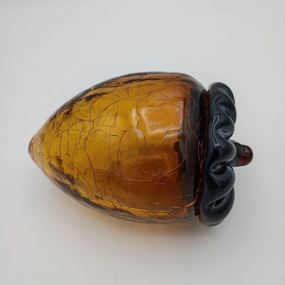 Large Pier 1 Amber Crackle Glass Acorn Art Glass Decor 5